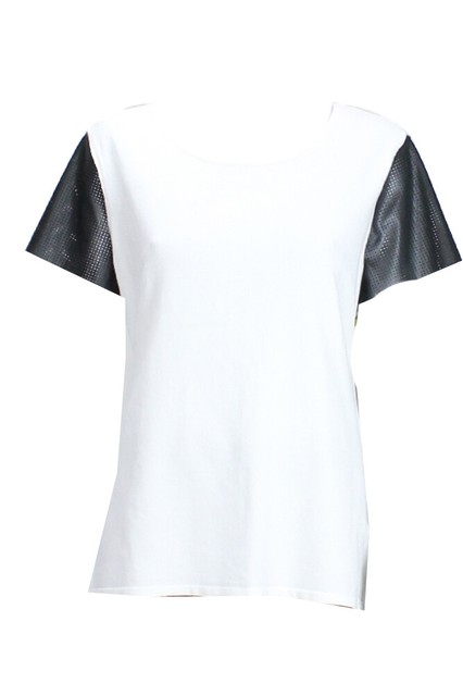 Alfani New White Pleather Sleeve Top M $49.5