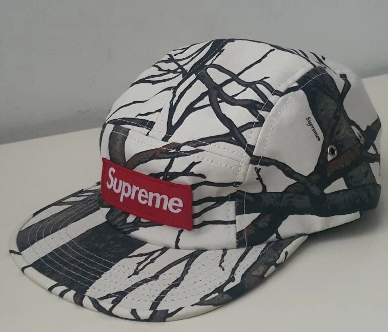 Casquette de camp camouflage arbre suprême FW12 chapeau blanc logo boîte rouge vintage 2012 très rare
