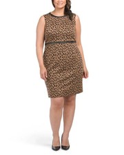 NEW KASPER BROWN BEIGE ANIMAL PRINT CAREER SHEATH DRESS SIZE 18 W WOMEN PLUS