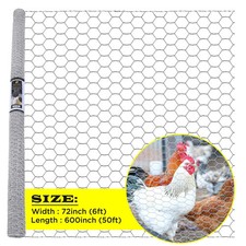 72in x 50FT x 1" Roll Galvanized Metal Hexagonal Chicken Wire Mesh Poultry Net