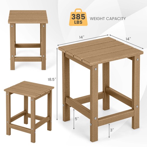 2PCS 14" Patio Adirondack Side Table HDPE Square Weather Resistant Garden Brown - Picture 2 of 9