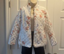 Chicos White Floral Quilted Zip Jacket Size 1 8-10 / Medium 