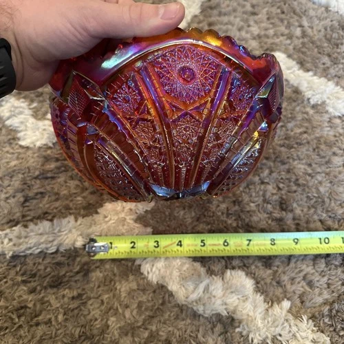 Vintage Orange and Amethyst Carnival Glass Bowl 8.5 Inches Diameter Beautiful
