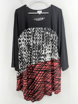Avenue Womens Black Red Abstract Assymetrical Top Plus Size 2X
