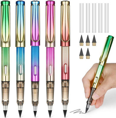 Metall Tintenlose Bleistifte, 5 Stück mit Radiergummi, Magic Pencil mit 5 Stück 