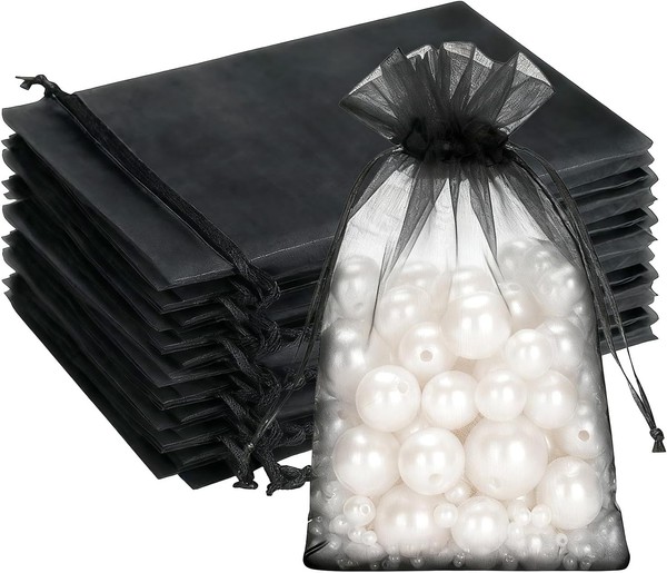 OrganzasäCkchen 10X15Cm Schwarz 100 StüCk Kordelzug Geschenkbeutel Hochzeit-image
