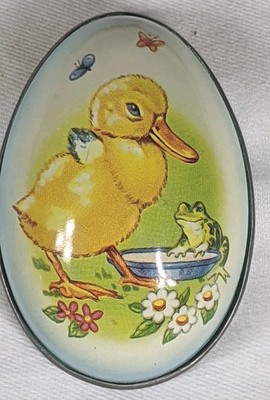 Liam Devlin Metal Tin Litho Easter Egg Candy Container Duckling Frog England