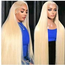 26-Inch Platinum Blond Human Hair Straight Lace Front Wig HD Free-Part 13x4 Lace