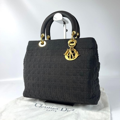 Christian Dior Lady Dior Cannage Handbag, Nylon Black Women's Auth