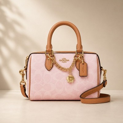 COACH Mini Rowan Satchel Signature Canvas w/Charm Powder Pink CEK79 F/S JP