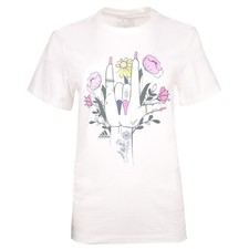 adidas Ilu Hand Graphic Crew Neck Short Sleeve T-Shirt Womens White Casual Tops