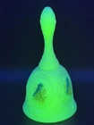 Fenton Uranium Custard Hand Decorated Blue Bird Bell Signed By Artist