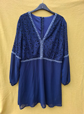 SHEIN CURVE  Size 1XL Blue  Lined V-Neck - Long Part-Sheer Elasticated Sleeves