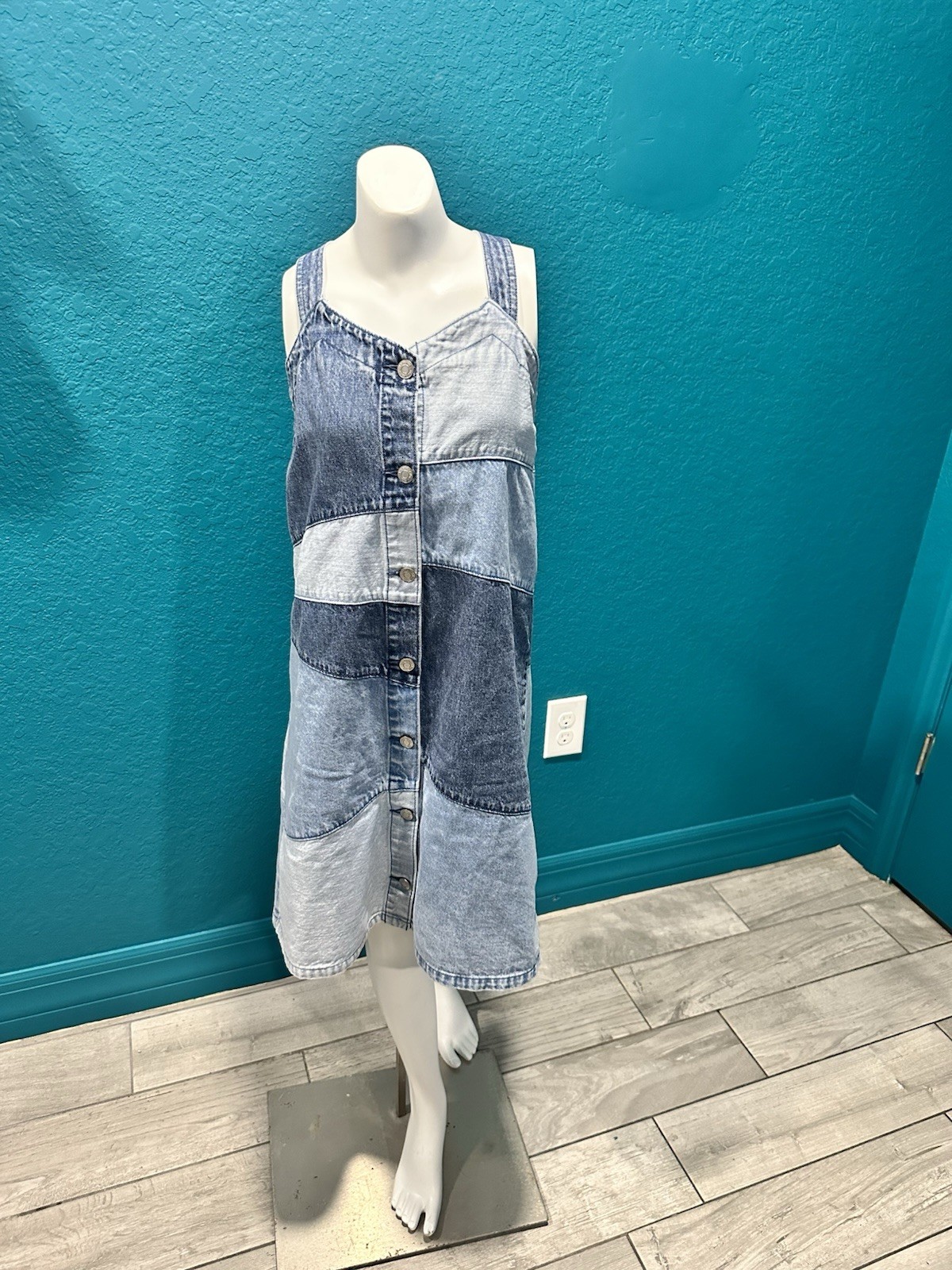 GAP Boho Patchwork Denim Mini Dress Button Up 100… - image 2