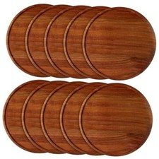 10 Pieces Acacia Round Wood Plates Dinner Plates Wooden Charger 14 x 0.6 Inch