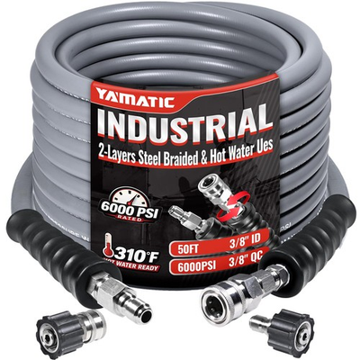 #ad Industrial Pressure Washer Hose 50FT 3 8quot;6000PSI Hot Water up to 310°F 2 La... $154.12