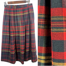 Vintage Plaid Tartan Skirt Size 8 100 Wool Red Green Yellow Pendleton Academia