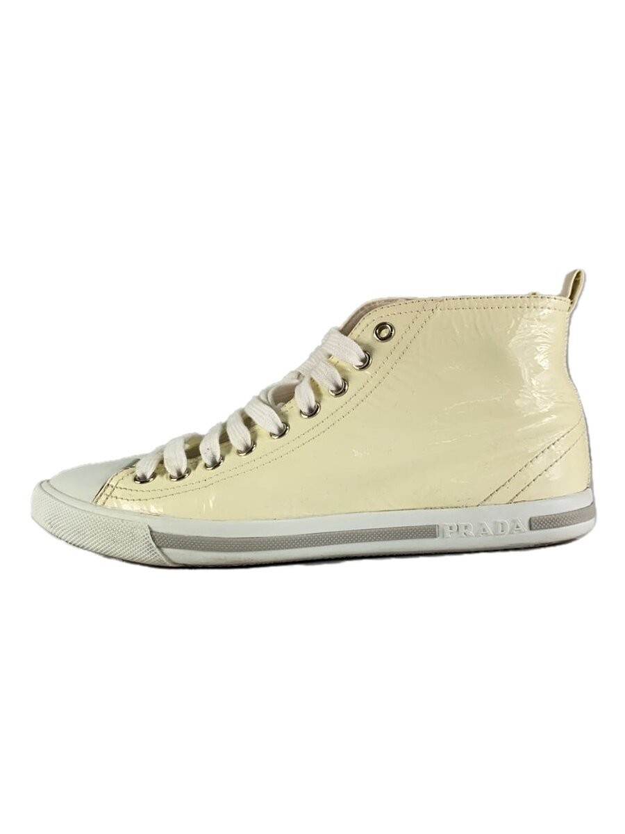 Prada Ivory High-Cut Sneakers with Enamel Details Size 36.5