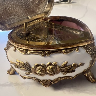 Vintage Love Story Heart Music Box Japan Porcelain Gold Footed