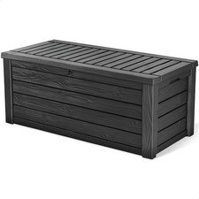 Keter Westwood 150 Gallon Outdoor Furniture Storage Deck Box Dark Gray Open Box 