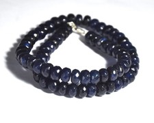 925 Silver Blue Sapphire Beads Necklace, Faceted Sapphire Roundel Beads Necklace