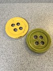 Rustic Ceramic Button Coasters Set of 2 – Yellow & Green, Handmade 5” Pottery