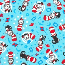 Feline Drive Fabric LITTLE SEUSS Cat in the Hat Blue - Fat Quarter 18"x22" FQ