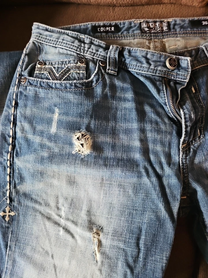 Affliction Black Premium Cooper Bootcut Blue Jeans 36x32 Long Buckle Exclusive - Image 3 of 4