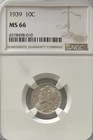 1939 Mercury Dime 10C NGC MS-66 Gem BU Silver High Grade Coin #555
