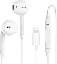 Wired Earphones for iPhone Earbuds with Lightning Connector Plug Play White