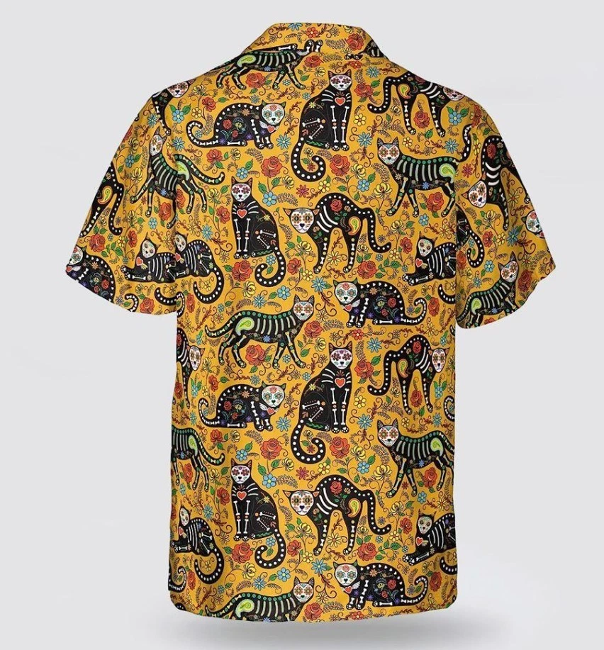 Cat Halloween Flower Colorful Pattern Hawaiin Shirt