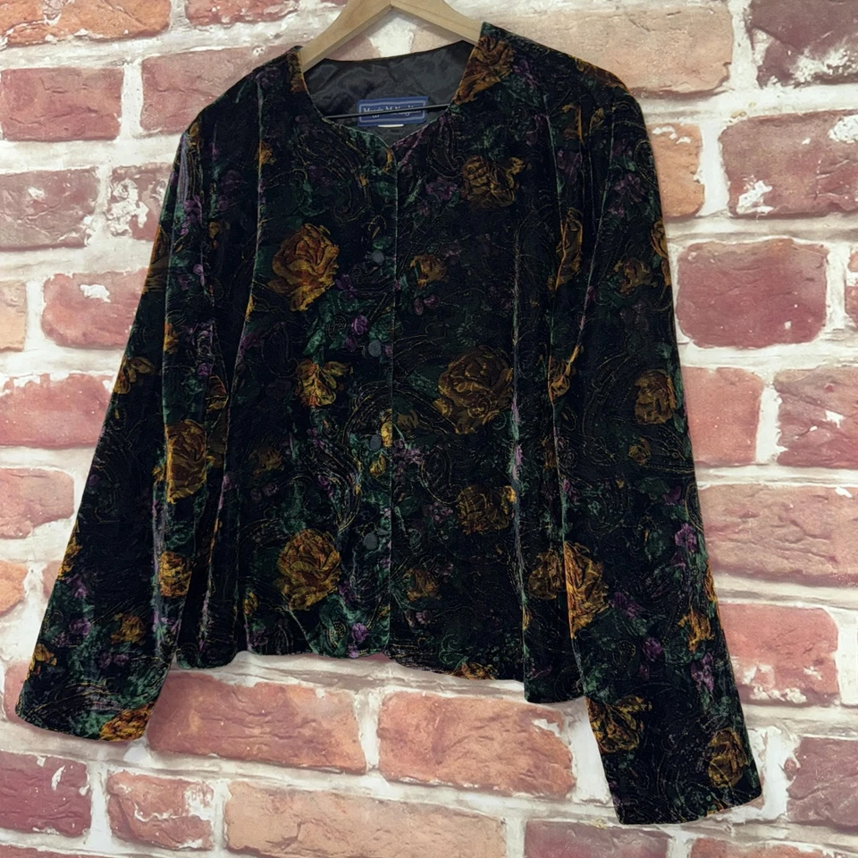 Vintage Maggie McNaughton Blazer Womens Multicolor 18W Velvet Boho Floral Jacket - Image 3 of 4