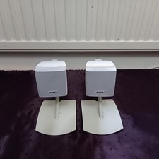 PAIR white BOSE acoustimass CUBE speakers + TABLE stands
