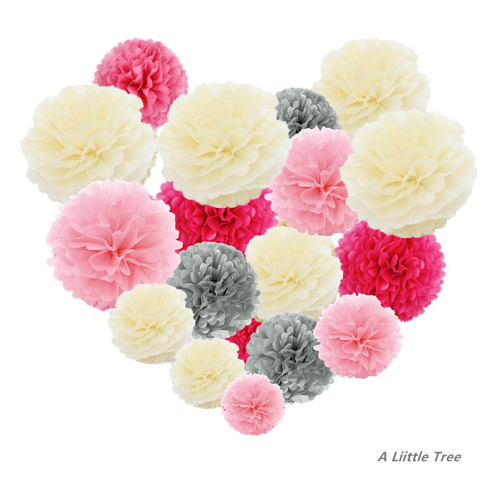 12PCs PINK Theme Mixed Tissue Pom Poms Paper Pompoms Fluffy Flower Ball Party - Picture 46 of 67