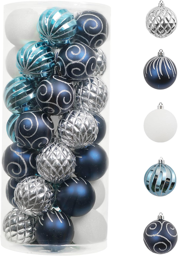 Ornaments for Christmas Trees, 35Ct Navy Blue and Silver Shatterproof Christmas
