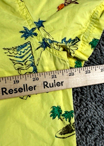 Hang Ten men's Hawaiian Shirt size MEDIUM vintage TIKI 100% cotton Yellow - Picture 7 of 7