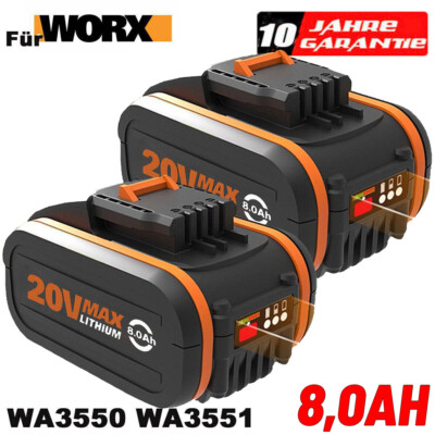 2X Für Worx 20V 8,0Ah Lithium-ion Akku PowerShare WA3553 WA3550 WA3551.1 WA3572