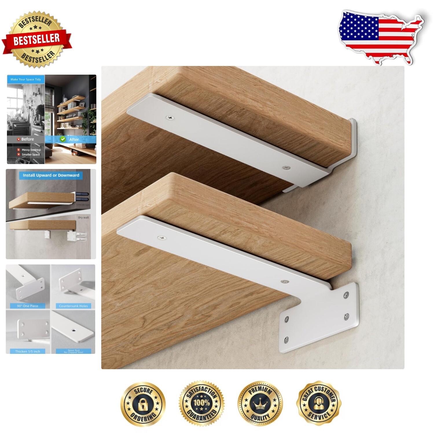 10-Inch Heavy Duty Wall Shelf Brackets 160 lb Capacity Easy Install White