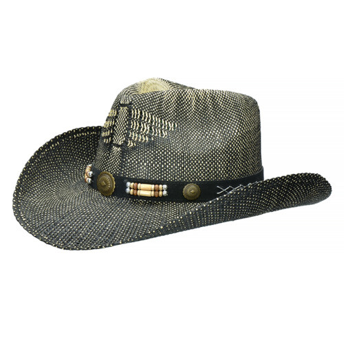 Chapeau De Paille Léon Montane - Beige Avec Ceinture En Cuir Marron - Taille 58