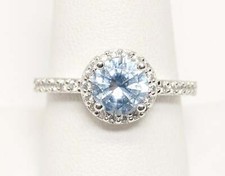 Vintage Designer SW Blue Topaz Cubic Zirconia Sterling Silver Ring - Sz 9