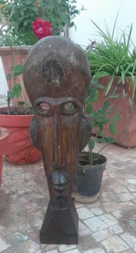 Antigua Madera Tribal Cara Cabeza Estatua Pared Colgante con Soporte Home Decor - Imagen 1 de 8
