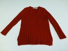 White Stag Sweater Womens Size XL 16/18 Red W Black Knit V Neck Good Condition