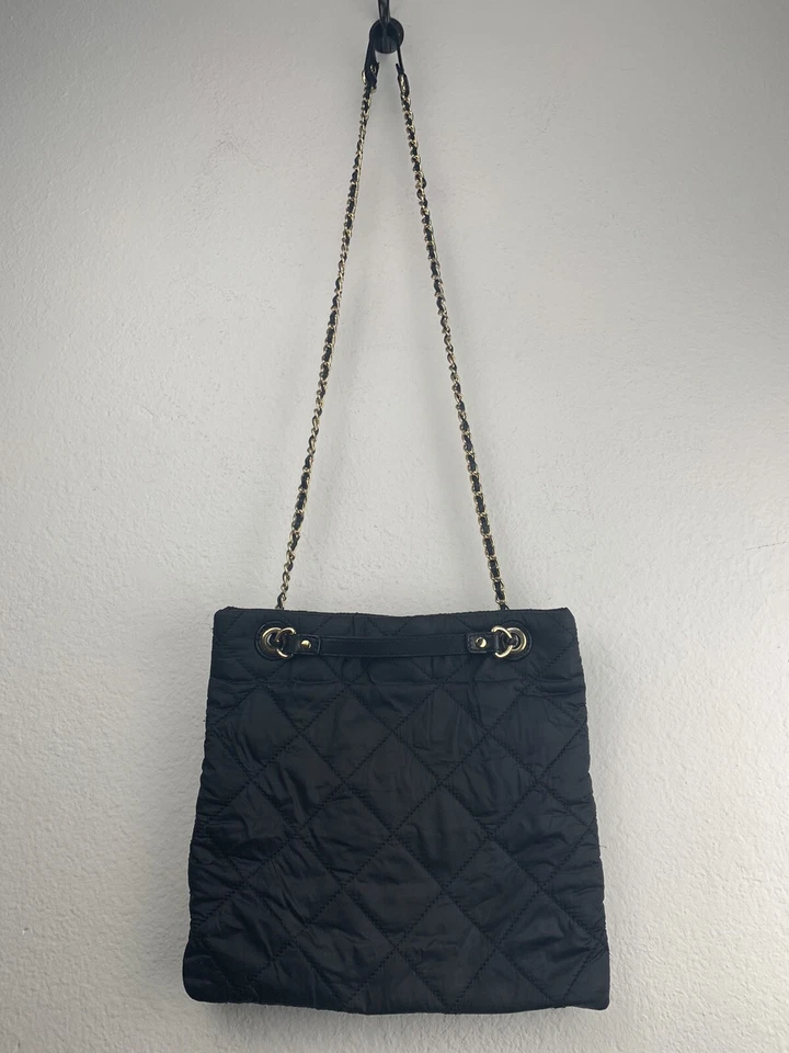 DKNY Crossbody Purse Black Quilted Nylon Leather Chain Strap - Image 2 of 4