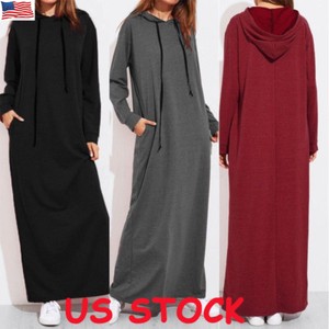 Minivestido feminino manga longa Vestido Maxi curta com capuz moletom com capuz moletom Jumper pulôver blusa | eBay