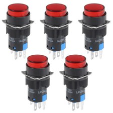 5Pcs 16mm Momentary Push Button Switch Red LED Light Round Button 1 NO 1 NC