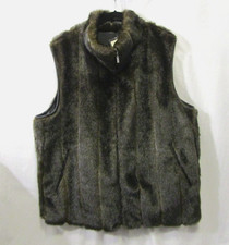 Giacca Womens Faux Fur Reversible Zipper Closure Coat Vest Jacket Brown Size 2xl