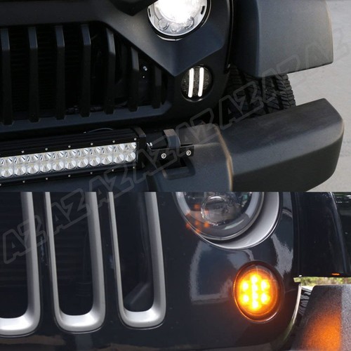 2X White LED DRL Light Amber Turn Signal Lamp Smoked For Jeep Wrangler JK 07-17 - Picture 6 of 12