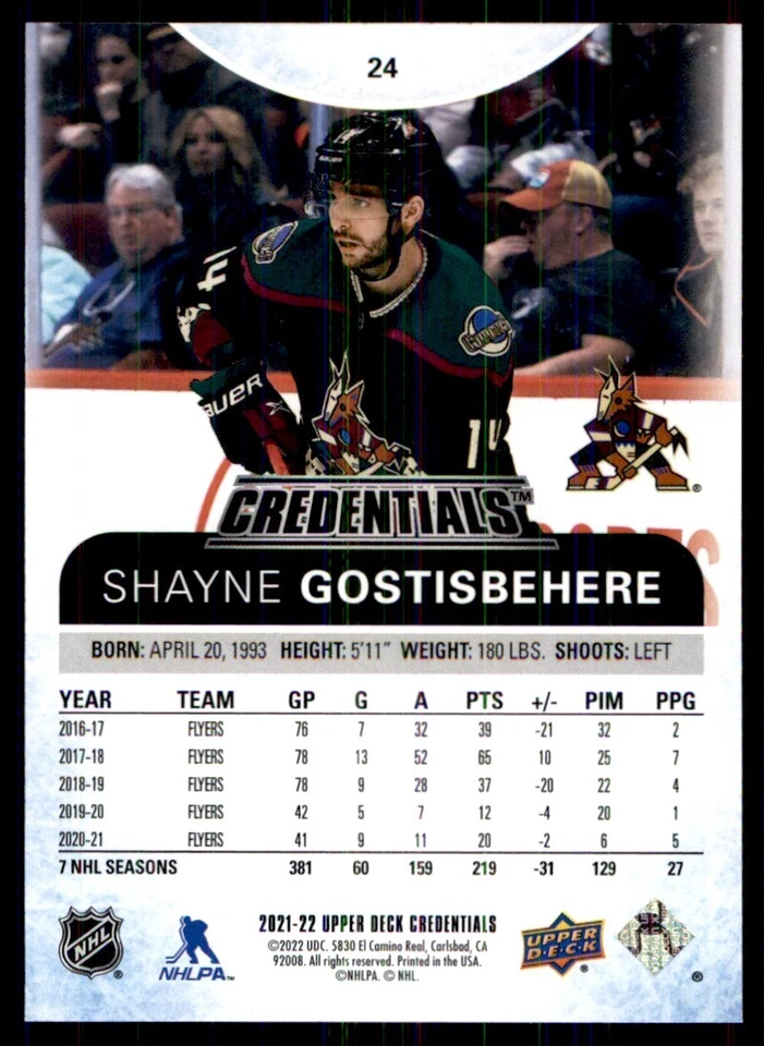 2021-22 Upper Deck Credentials Shayne Gostisbehere #24 - Image 2 of 2