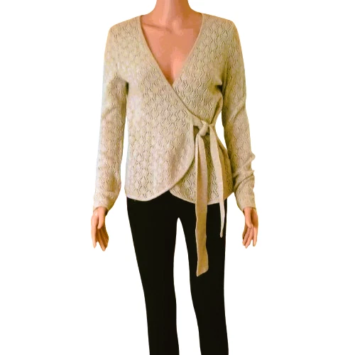 Lambswool & Angora Wrap Sweater L Fenn Wright Manson Cream Diamond Pattern - Image 2 of 4