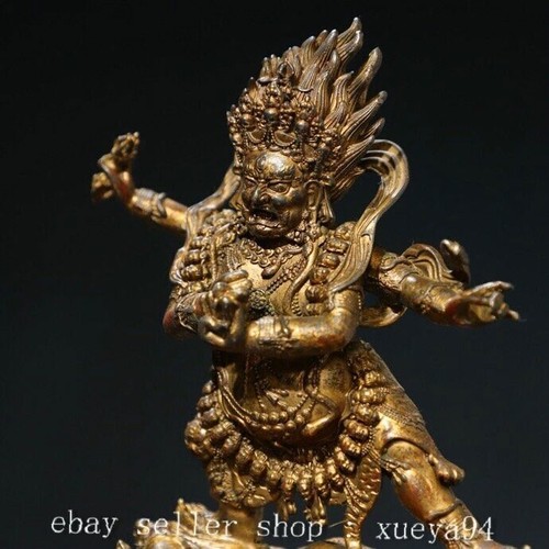 9.8" Antiguo Budismo Tibetano Bronce Dorado Mahakala Iraz Deidad Buda Estatua. - Imagen 8 de 9